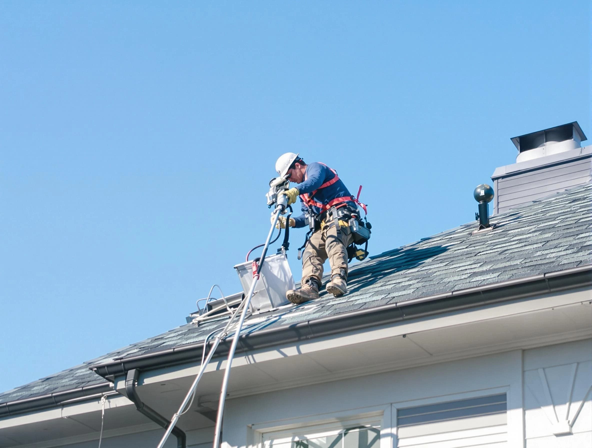 Bonanza Dryer Vent Cleaning certified technician cleaning a roof-mounted dryer vent system in Bonanza