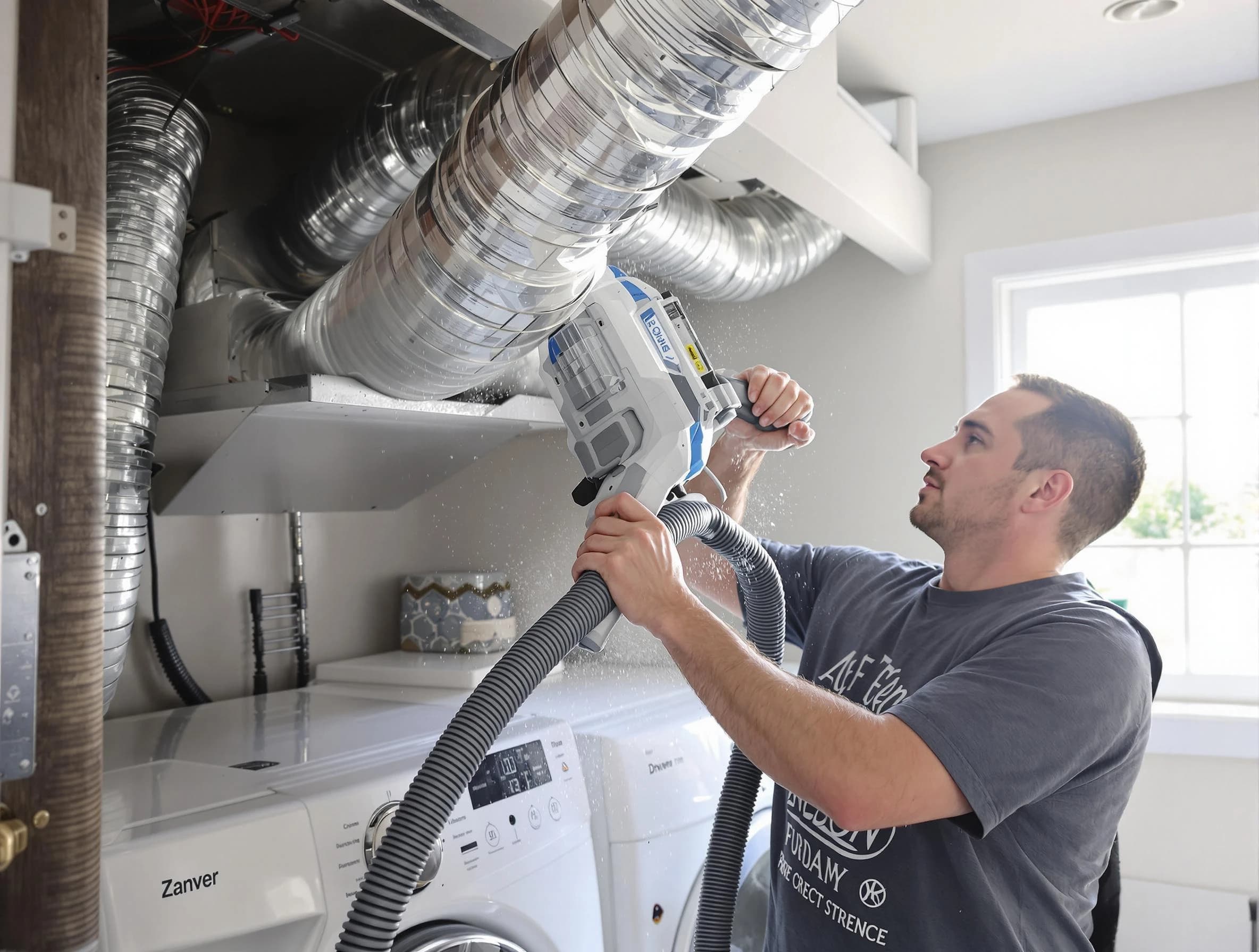 Bonanza Dryer Vent Cleaning specialist cleaning deep within a dryer vent duct system in Bonanza